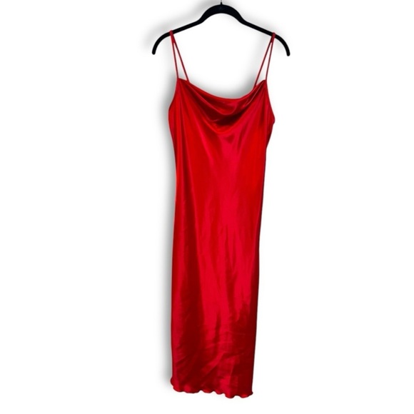 Bebe Y2K-style Cherry Red Satin Spaghetti Strap Cowl Neck Slip Dress NWOT - Picture 2 of 10